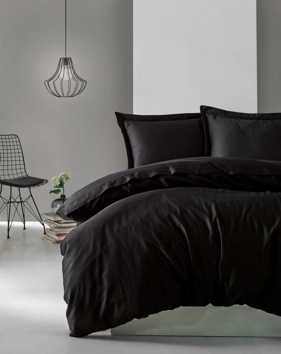 L'essentiel linge de maison Juego de funda de edredón de satén de algodón, Negro, Doble L'essentiel linge de maison Juego de funda de edredón de satén de algodón, Negro, Doble